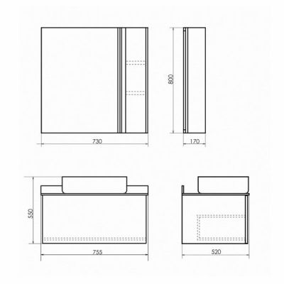 Комплект мебели Comforty Эдинбург 75 бетон светлый с черной столешницей (раковина Comforty T-Y9378) Комплект мебели Comforty Эдинбург 75 бетон светлый с черной столешницей (раковина Comforty T-Y9378)