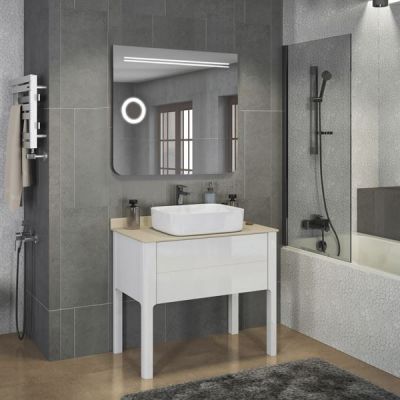 Комплект мебели Comforty Лондон 90-1 белый глянец с бежевой столешницей (раковина Comforty T-Y9378) Комплект мебели Comforty Лондон 90-1 белый глянец с бежевой столешницей (раковина Comforty T-Y9378)