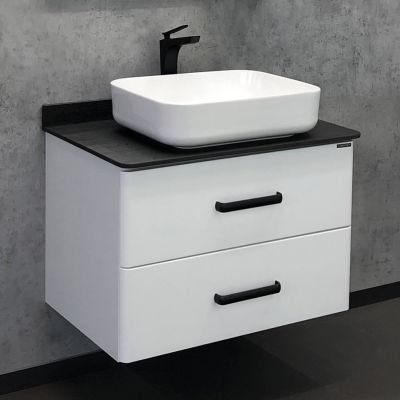 Тумба с раковиной Comforty Амстердам 75 белый глянец с черной столешницей текстура брашированная древесина (раковиной Comforty T-Y9378) Тумба с раковиной Comforty Амстердам 75 белый глянец с черной столешницей текстура брашированная древесина (раковиной Comforty T-Y9378)