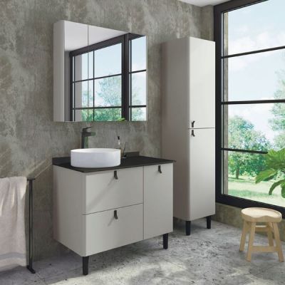 Тумба с раковиной Comforty Сорренто 90Н светло-серая с антрацитовой столешницей (раковина Comforty 9110) Тумба с раковиной Comforty Сорренто 90Н светло-серая с антрацитовой столешницей (раковина Comforty 9110)